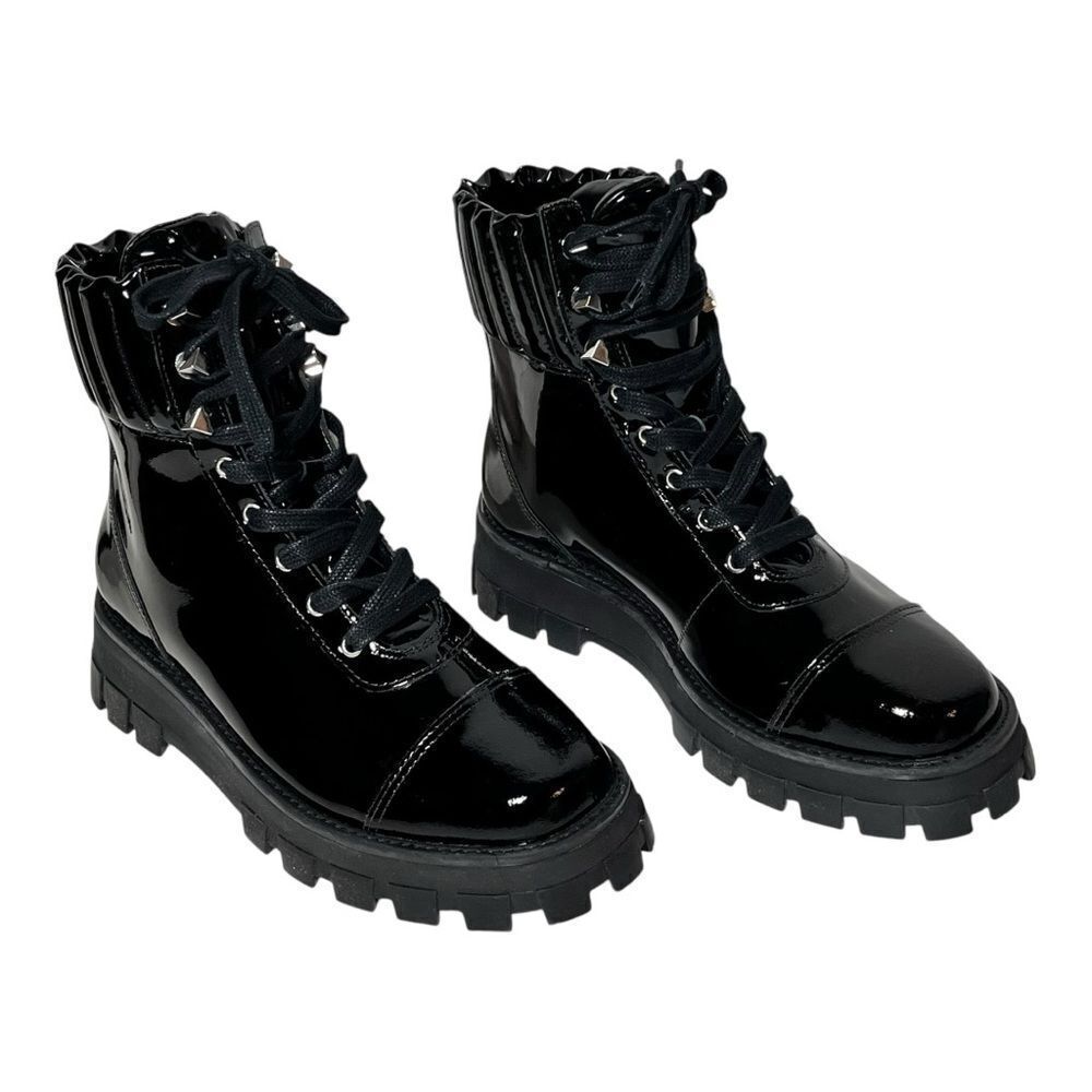 Schutz Sutton Patent Leather Lug Sole  Lace Up Boots